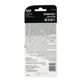 Back view of Duracell AAA battery packaging with text and barcode on a white background
